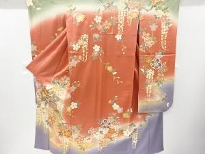 リサイクル　金彩八重桜に藤模様刺繍振袖(重ね衿付き)